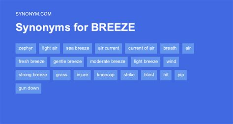 0 meanings A breeze is a gentle wind. . Breeze synonym